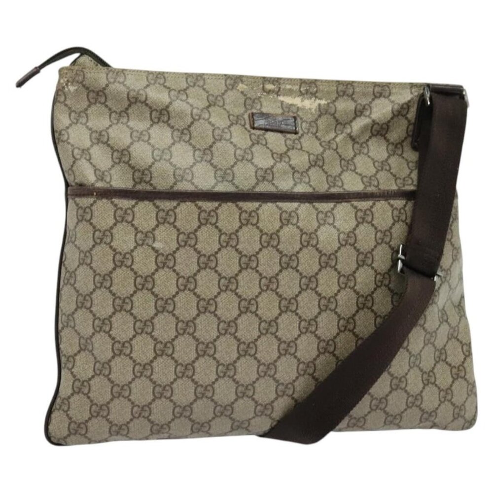 Authentic GUCCI GG Supreme Shoulder Bag PVC Beige Silver 141198